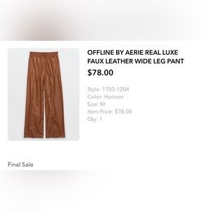 Aerie Faux Leather Wide Leg Pants in Brown